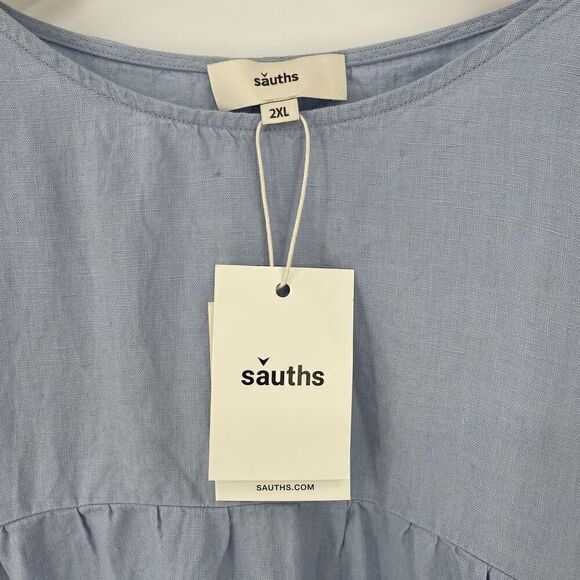 Sauths Light Blue Linen Kyoto Midi Dress Women 2XL Lagenlook Relaxed Oversized - Picture 9 of 11